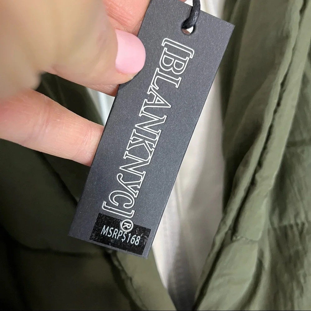 25) NWT BLANK NYC Olive Green & Cream Hooded Quilted Tie Waist Puffer Jacket MED - Picture 6 of 14